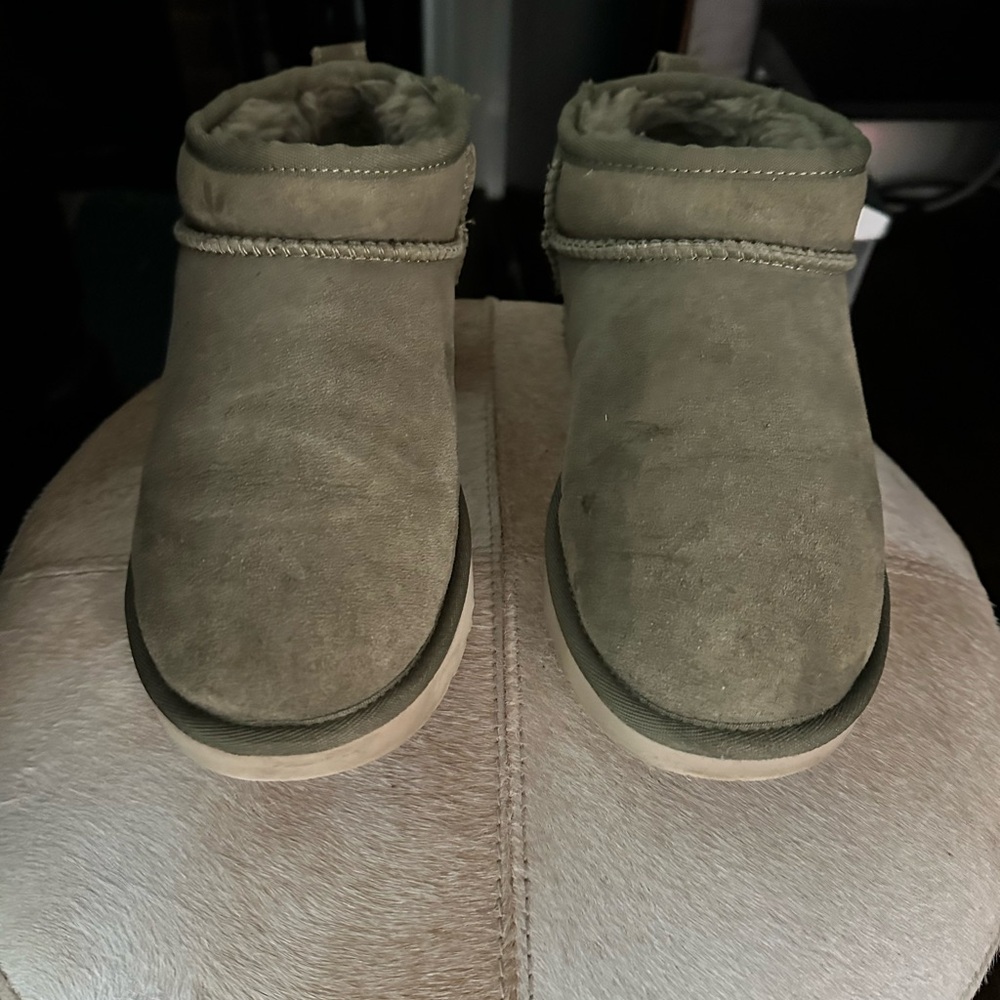 Ultra Mini UGG Olive Suede Boots
